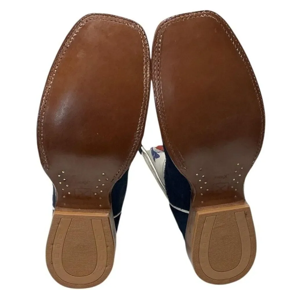 Twisted X Cowboy Boots Mens 9.5 Navy Flag Eagle Tech X Suede Square Toe Western